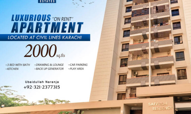 RESIDENTIAL APARTMENT For Rent  2000 Sq.Fts Approx. CIVIL LINES KARACHI