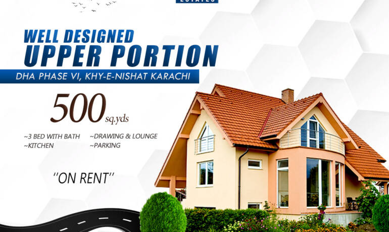 RESIDENTIAL UPPER PORTION For Rent 500 Sq.Yds Approx DHA PHASE 6 KARACHI