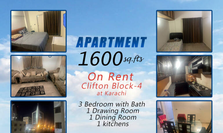 Furnished apartment for rent 1600 Sq.Fts Approx  in Clifton Block 4, Karachi,