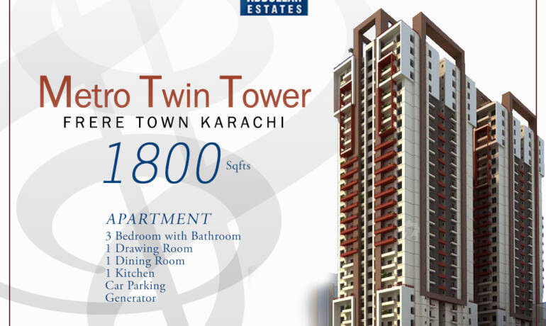Abdullah Estates is offering apartment for rent 1800 square feet in Metro Twin Tower Frere Town, Karachi