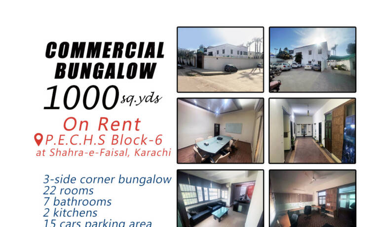 Spacious commercial bungalow for rent 1000 square yards  in PECHS Block 6