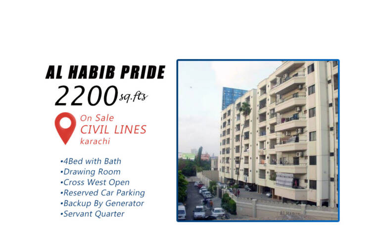 Abdullah Estates is offering an apartment for sale 2200 square feet in Civil Lines, Karachi.