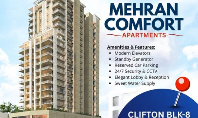 Abdullah Estates is offering Mehran Comfort Apartments BOOK Now in Clifton Block 8, Karachi